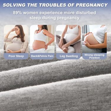 Подушка для вагітних Avmvnvc U-подібної форми, XXL, для сну на боці, знімний чохол з джерсі (сірий)
