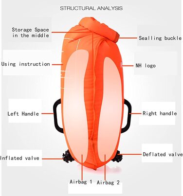 Сухий мішок для плавучого буя Naturehike 28L з регульованим ременем надувний буй для триатлону відкрита вода для плавців і триатлоністів дуже помітний Помаранчевий