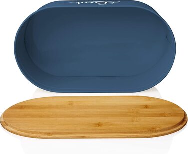 Хлібниця для кухні Lumaland металева Хлібниця з бамбуковою кришкою, Хлібниця прямокутної форми, 30,5 x 23,5 x 14 см (овал 36 x 20 x 13,8 см, синій / овальний)