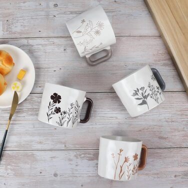 Набір кавових чашок EYMPEU 4 шт. об'ємом 450 мл з квітковим візерунком - ідеально для дому та як подарунок в офіс
