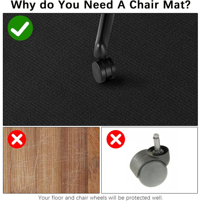 Килимок під стілець | 90x140 см | Захист для підлоги | Килимок для офісного стільця | Чорний