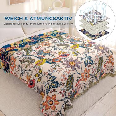 Плед Boho з 100% бавовни, стиль кантрі, 150x200 см, колір гранат