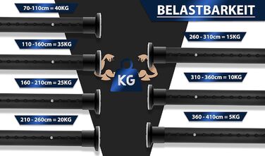 Телескопічна штора-карниз розсувна 260-310 см, матовий чорний, Ø 32 мм, багатофункціональна напружна штанга без свердління для гардин, ванної кімнати та балкона