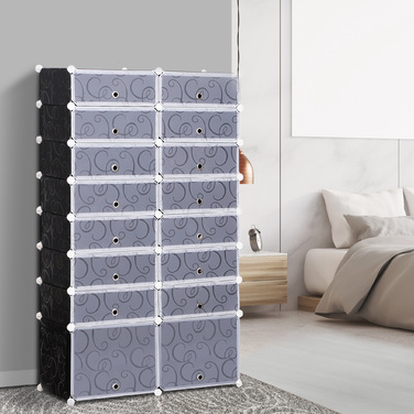 HOMCOM DIY Шафа для взуття Модульна полиця для взуття Вішалка для одягу, 16 відділень, PP, чорний + білий, 95 x 37 x 160 см