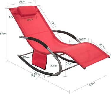 Шезлонг SoBuy для 2 осіб, червоний: стійкий до погодних умов, з підголівником, для саду, тераси, балкону, кемпінгу (150 кг)