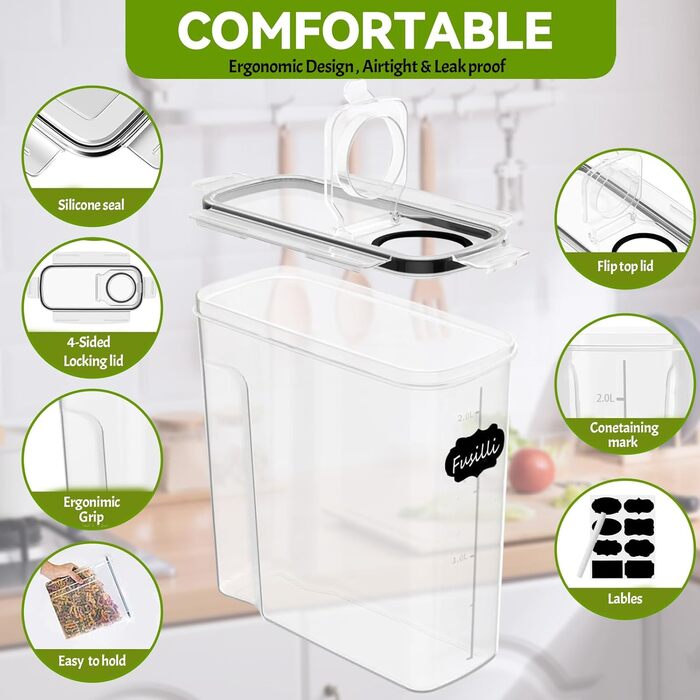 Набір контейнерів для зберігання 2.5л, BPA-free, для крупи, борошна, з етикетками та ручкою, 4 мірні ложки