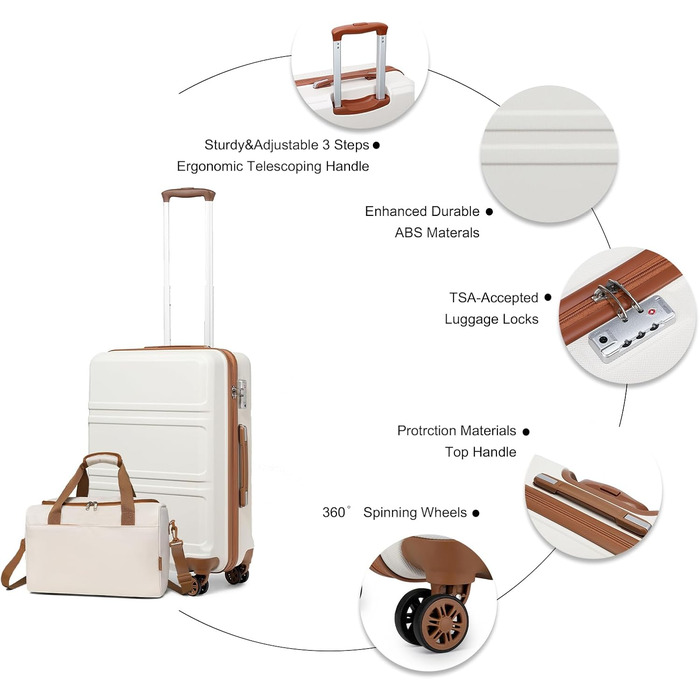 Набір валіз та рюкзака KONO 55см: ручна валіза та рюкзак Ryanair 40x20x25см, кремовий