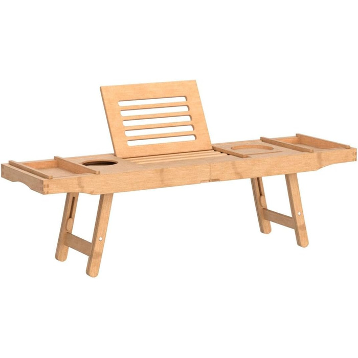 Підставка для ванни Navaris з бамбука, висувна з місцем для книг та склянок - піднос для ванни та ліжка, коричнева