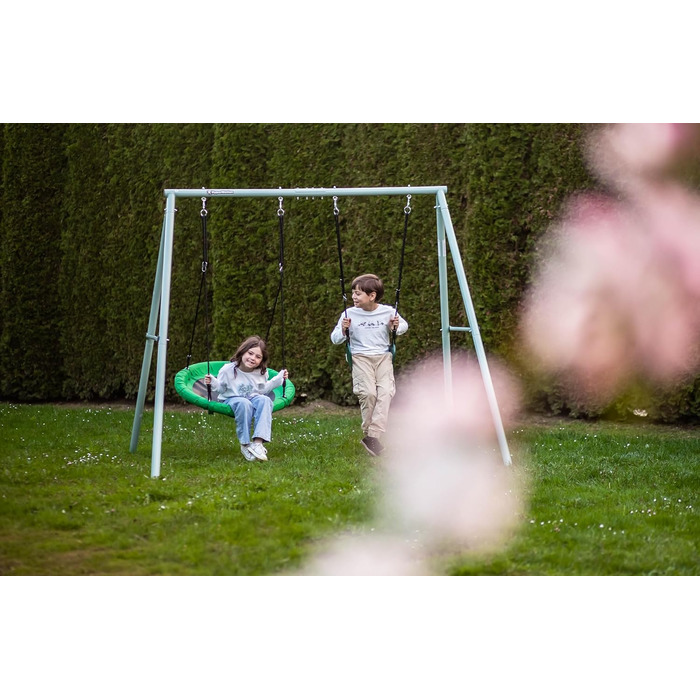 Гойдалка-гніздо для саду HyperMotion Storchennest з А-рамою, 2 місця, 150 кг, зелено-сіра (HYP1)