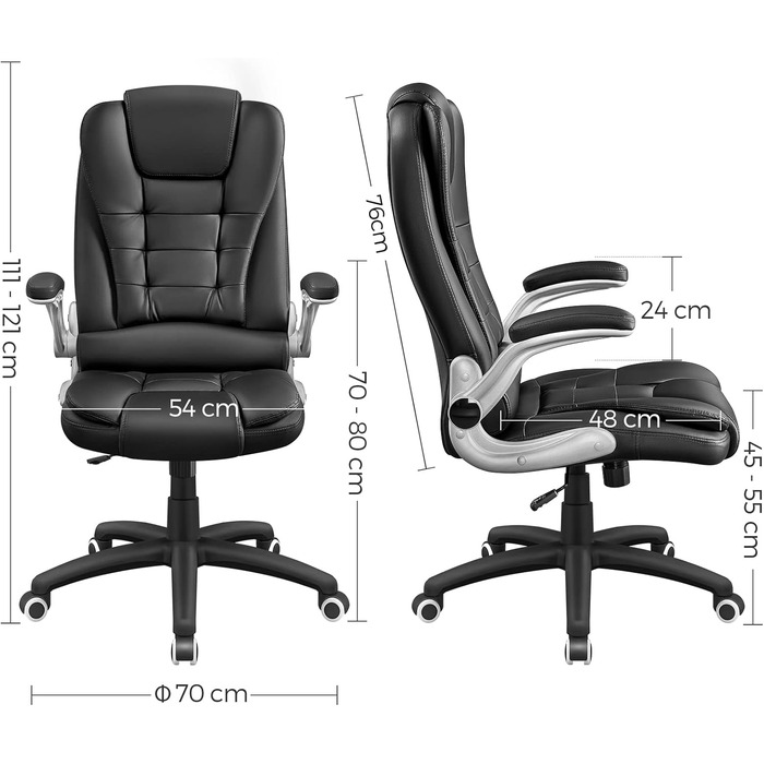 Офісний стілець SONGMICS Ergonomischer Bürostuhl, регульований, чорний, OBG21B, 52 x 53 x 122 см