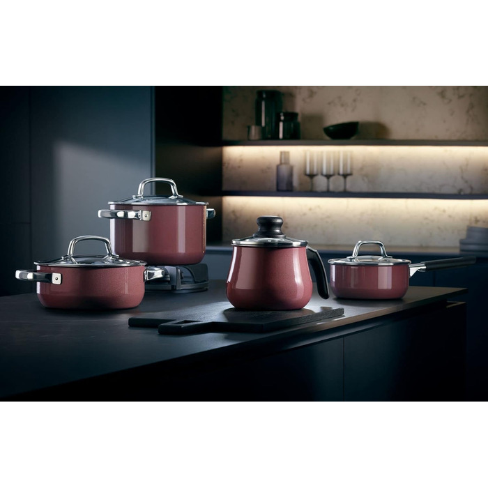 Каструля WMF Fusiontec Mineral Milchtopf з кришкою Gladeckel 12 см, для приготування молока, індукційна, з високотехнологічної кераміки, термостійка, стійка до подряпин (червона)