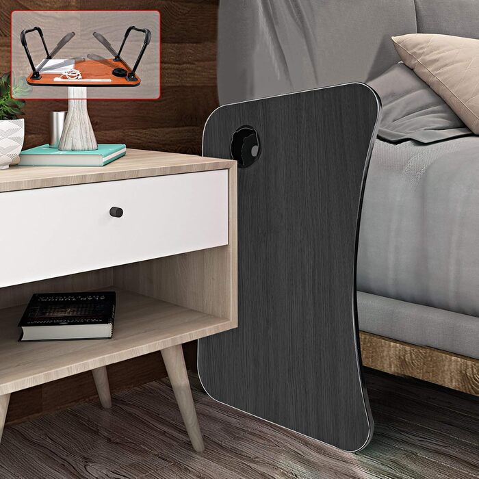 Стіл для ноутбука в ліжко/на диван, складаний, з USB-портами та відділенням для чашки, 60 x 40 см, чорний