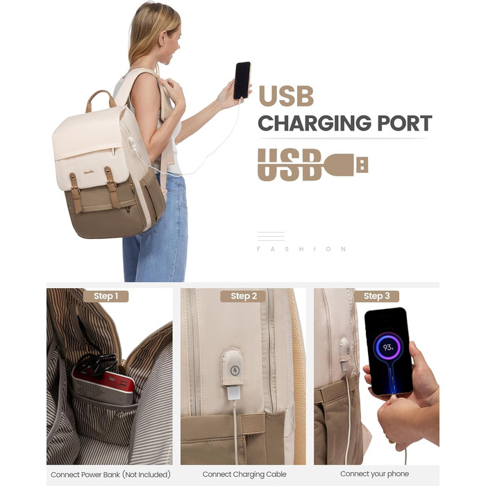 Жіночий рюкзак LOVEVOOK 15.6 дюймів: водонепроникний, для ноутбука, універсальний, для роботи, навчання, подорожей, бежевий/коричневий