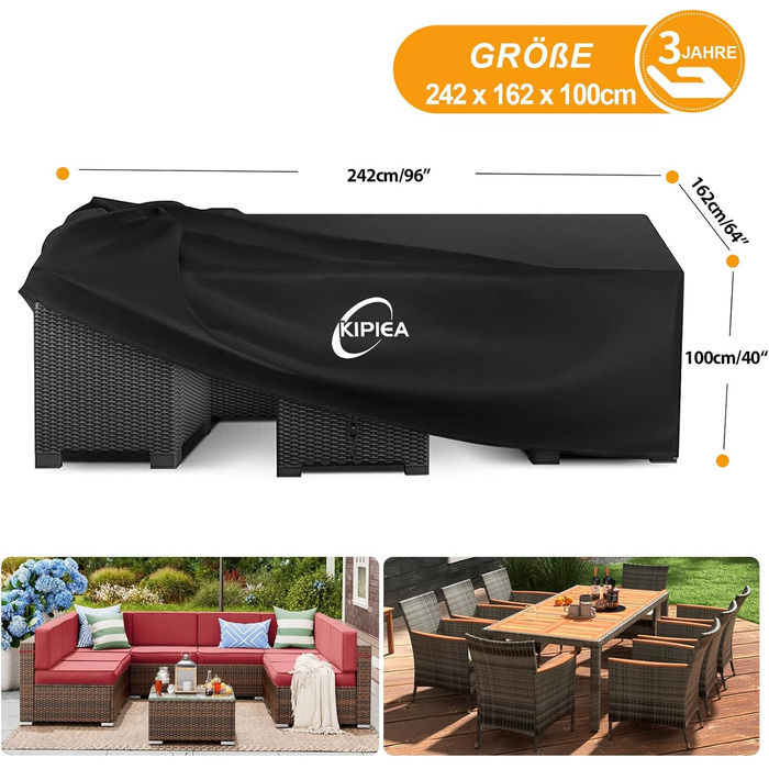 Чохол для садово-патіо меблів Kipiea, водонепроникний, прямокутний, 242x162x100 см