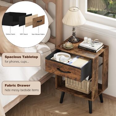 Набір з 2 приліжкових тумбочок, 40x30x60.3 см, з шухлядою, з дерева, для спальні/дитячої кімнати