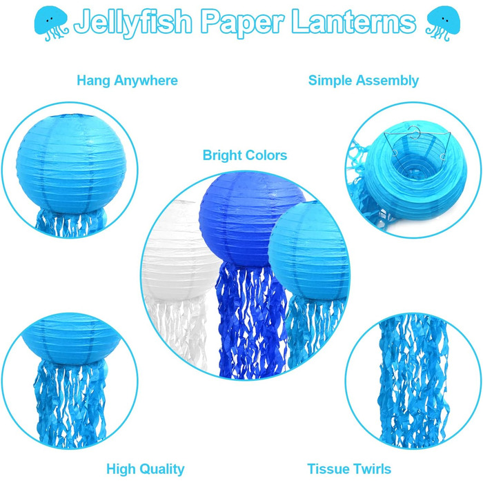 Ліхтарик з медузи паперові ліхтарики 8 шт. для вечірки русалок і прикраси на тему океану (синій)