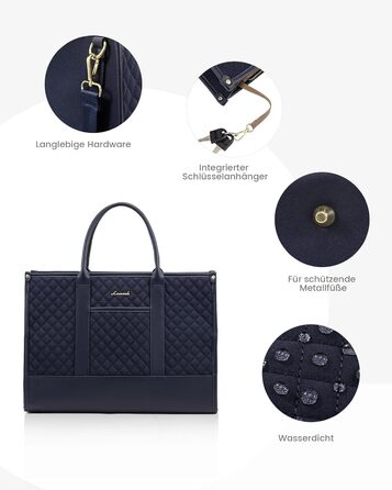 Сумка для ноутбука LOVEVOOK, 17 дюймів, водонепроникна, шкіряна, для роботи, навчання, офісу, універу, темно-синя