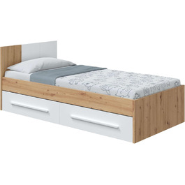Ліжко дитяче Habitdesign Noa з 2 шухлядами, білий та дуб Nodi, 97x77x196 см (без ламелей)
