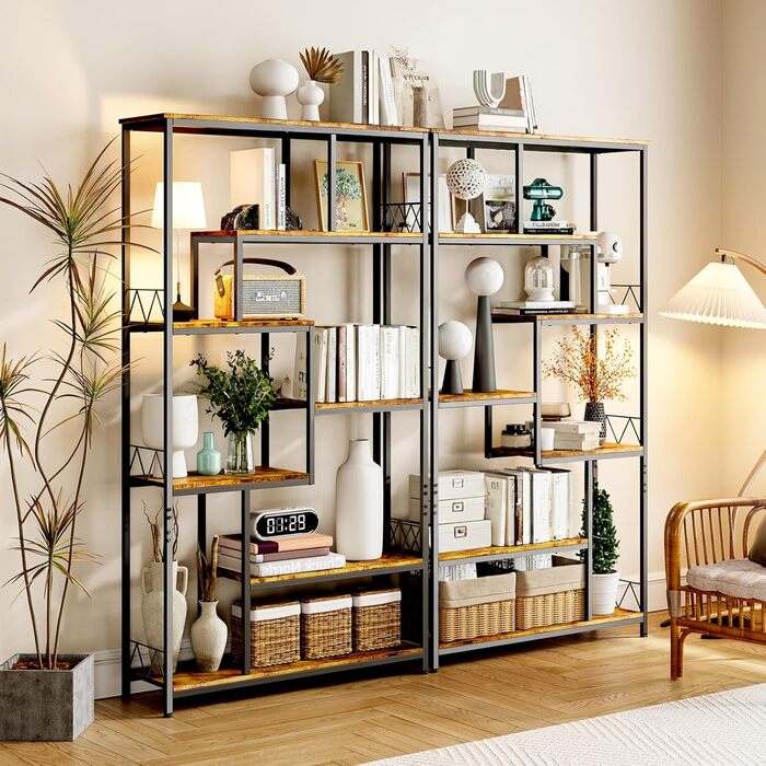 Стильна полиця Bealife для книг, 5 ярусів, 98 x 30 x 180 см, для вітальні, офісу, робочого кабінету, в стилі ретро, індустріальний дизайн
