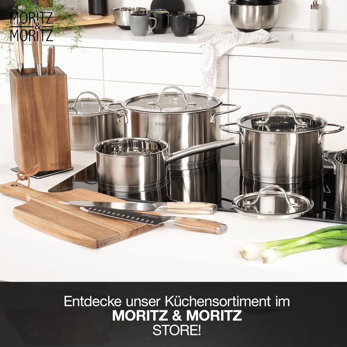 Набір каструль Moritz & Moritz 5 шт. з 4 скляними кришками - каструлі з нержавіючої сталі для індукції та всіх типів плит - стильний набір каструль з кришками та ручками - підходить для миття в посудомийній машині та випікання в духовці