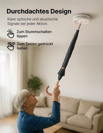 X-Sense Розумний димовий датчик з Wi-Fi, EN 14604, нічний режим, 10 років служби, змінна батарея, керування через додаток, XS0E-iR, білий