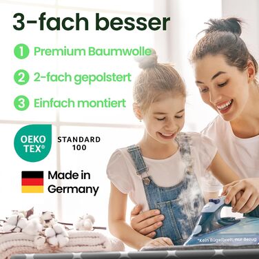 Преміум чохол для прасувальної дошки SimplySmooth 120x40 см, OEKOTEX100, Made in Germany, комфортне покриття, сірий/білий