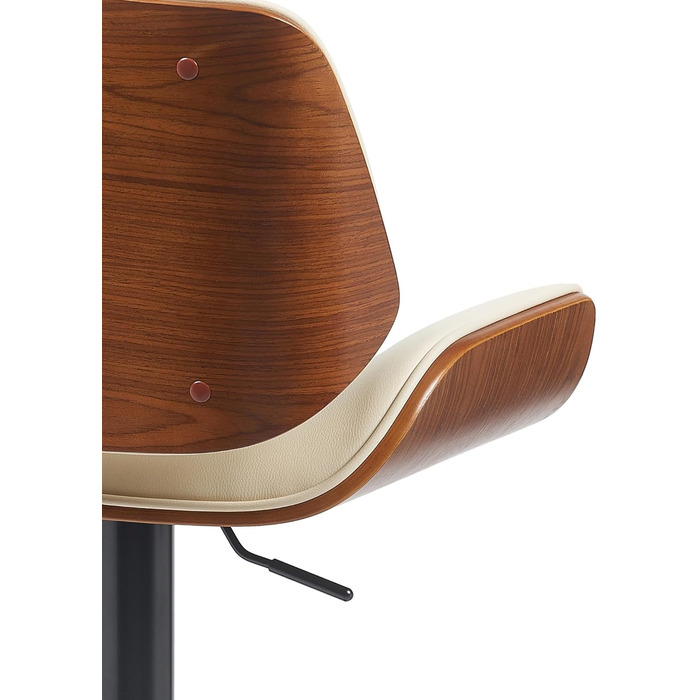 Барний стілець CLP Beverley з штучної шкіри, регульована висота та поворотний, дерев'яний, з підніжкою, колір: горіх/кремовий