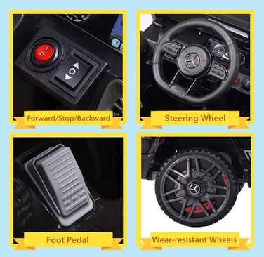 Дитячий електромобіль FINOOS Mercedes G63 AMG 12V з пультом, 2+1 швидкість, музика, USB, LED, чорний