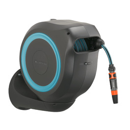 Шланг садовий Gardena RollUp M (бірюзовий) 20м: гнучкий, з поворотним барабаном, з кріпленням для стіни, з розпилювачем та 20м шлангу