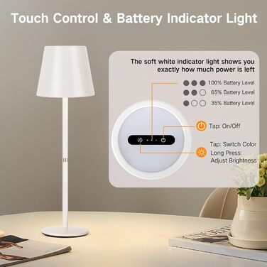 LED настільна лампа OUTON 2 шт. Бездротова, з регулюванням яскравості, 3 режими кольору, USB-C зарядка, IP54, 30 годин роботи, для дому/на вулицю, чорний (2 шт.)