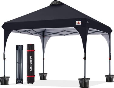 ABCCANOPY павільйон 3x3 м водонепроникний, розкладний, садовий тент для фестивалів, сонцезахисту, компактний, з сумкою на колесах, 4 вантажними мішками, 4 мотузками, 4 кілками, чорний