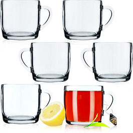 Чайні келихи KADAX, набір з 6 предметів, келихи з ручкою, скляні чашки на 6 осіб, можна мити в посудомийній машині, склянки для кави, чаю, води, соку, напоїв, склянки для соку, склянки для води, Набір келихів (Ельза, 310 мл)
