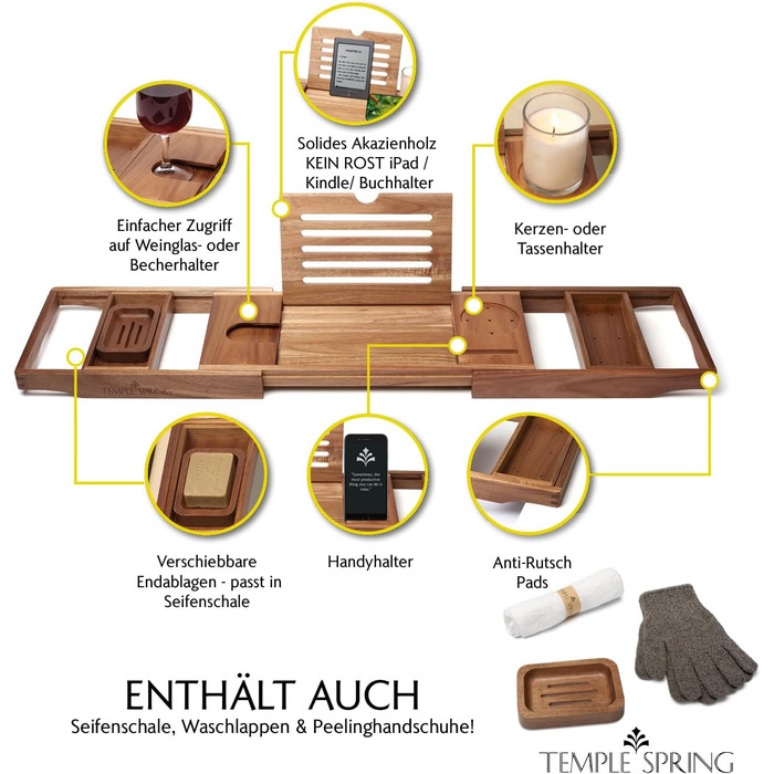 Підставка для ванни Temple Spring Akazie з дерева - аксесуари для ванної кімнати, SPA-стільниця