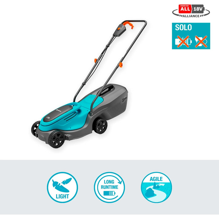 Акумуляторний газонокосарка Gardena PowerMax 37/36V P4A: комплект для використання, ширина зрізу 37 см, об'єм травоспіральника 45 л, центральне регулювання висоти зрізу, двигун PowerPlus з Eco-режимом