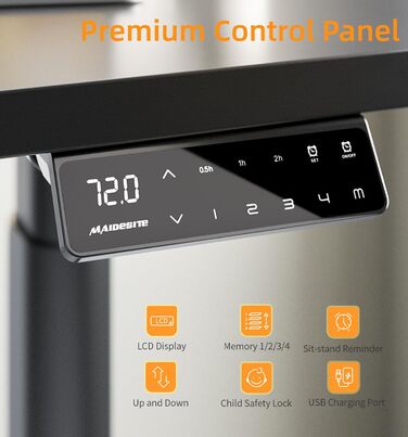 Електричний регульований стіл MAIDeSITe EL2 Pro Art з овальною основою, чорний. Підйом до 180 кг, 4 пам'яті, захист від зіткнень