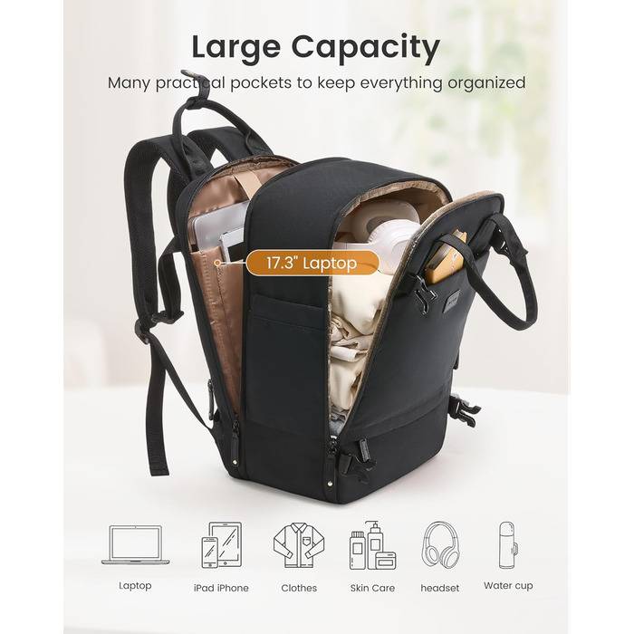 LOVEVOOK Рюкзак для ручної поклажі для жінок, великий, для ноутбука 17.3 дюймів, водонепроникний, для подорожей, ділових поїздок, у літак, світло-рожевий