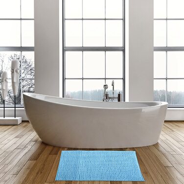 Килимок для ванної MSV килимок для ванної килимок для душу синель килимок для ванної з високим ворсом 60x90 см- (пастельно-синій, 50x80 см)