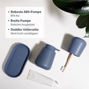 Набір для ванної кімнати блакитного кольору, керамічний аксесуар для ванної кімнати, 3-частинний, декоративний набір дозаторів мила, стакан для зубної пасти та підставка для прикрас, підходить для ванної кімнати, умивальника, готелю, для рідкого мила