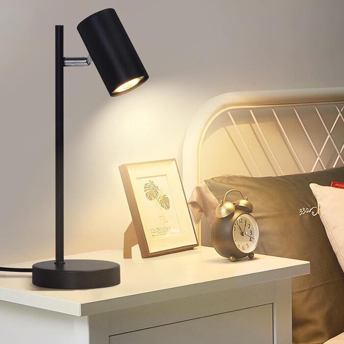 Настільна лампа для вітальні та спальні з регулюванням 350° - металева настільна лампа з вимикачем, для офісу, робочого кабінету (Чорна)