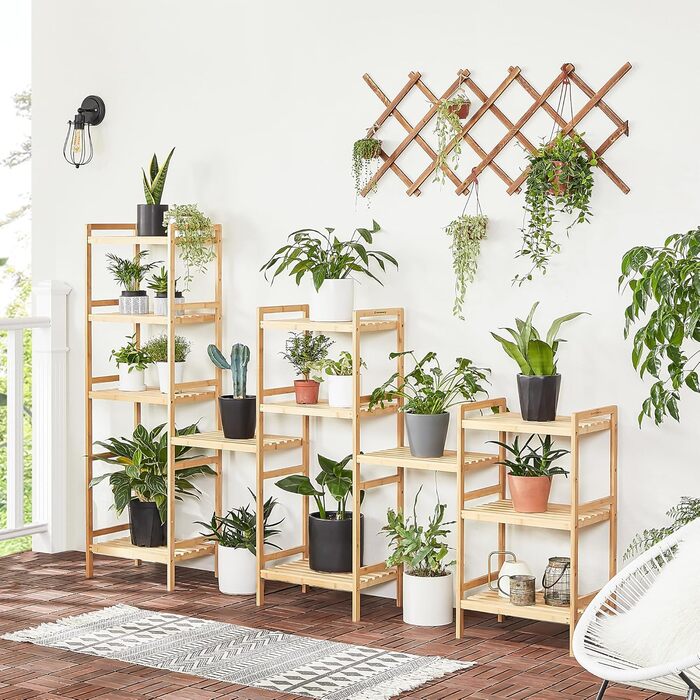 SONGMICS Regal Bambus, 5 поличок, 31.5 x 45 x 142 см, для ванної, кухні, вітальні, спальні, балкону, натуральний колір + білий