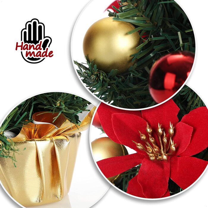 Штучна Різдвяна ялинка COM-FOUR з ялинковими кулями-прикрашена ялинка для різдвяних прикрас-Різдвяна ялинка для різдвяних прикрас (0 - 30 см-зелений/червоний / золотий кольори)