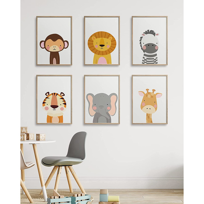 Набір з 6 дитячих постерів Hambient для кімнати дитини: Сафарі Африки (30x40 см, без рамки)