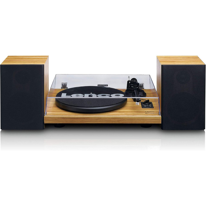 Програвач вінілу Lenco LS-500 Hi-Fi з Bluetooth, зовнішні колонки 2x30 Вт, ремінний привід, автозупинка, вбудований передпідсилювач, корпус із МДФ, дуб