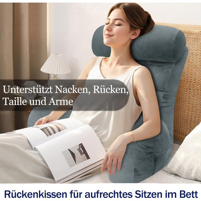 Підлогове крісло-мішок для читання з підлокітником, сіре, 65x30 см
