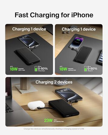 Повербанк Belkin BOOSTCHARGE Plus 10K (10 000 мАг, кабель Lightning & USB-C, порт USB-C) - чорний