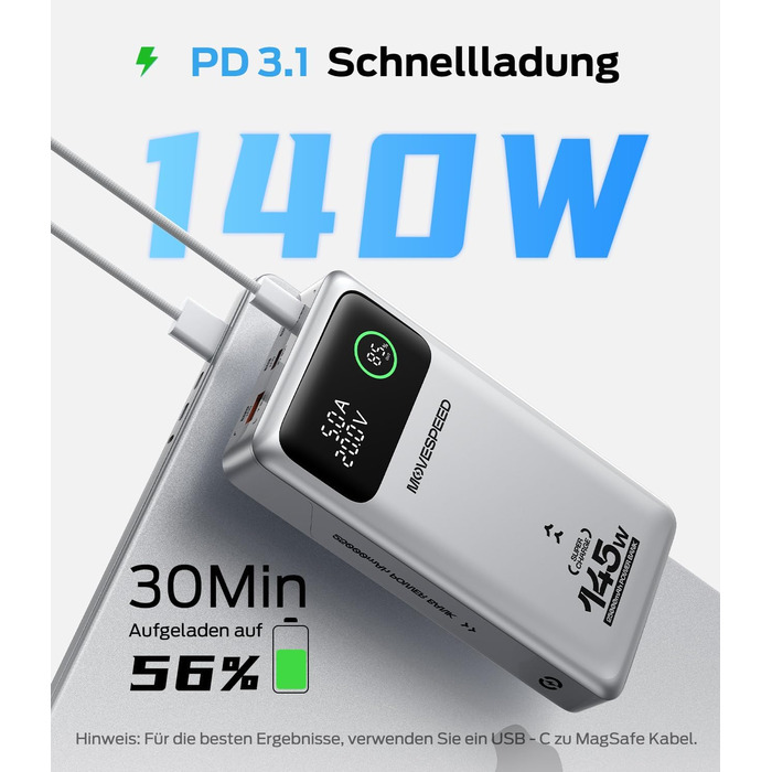 Power Bank MOVESPEED 145W 25000mAh з 3 USB-портами, PD 3.1, Digital Display - для ноутбуків, iPhone, Galaxy, iPad