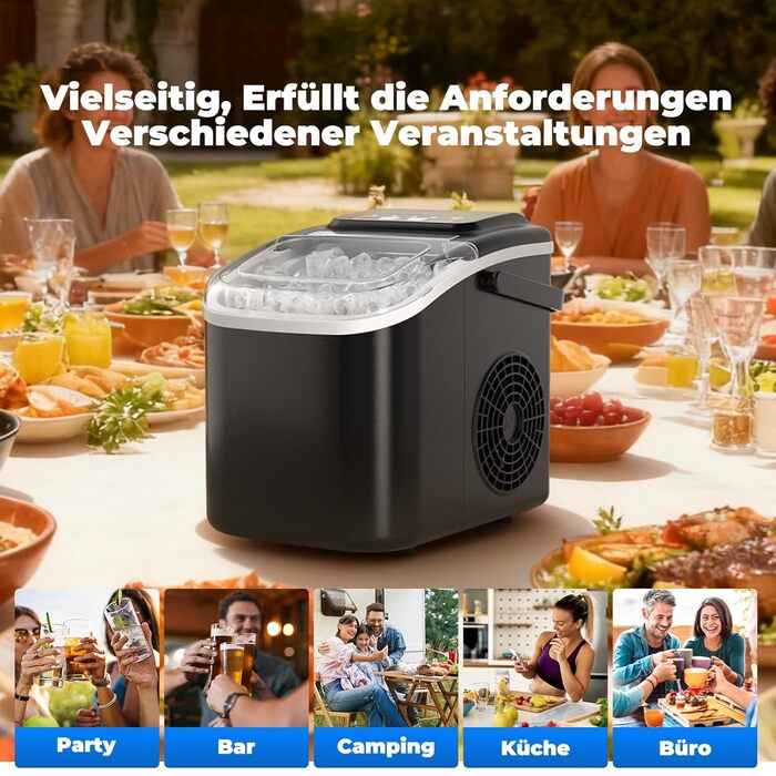 Машина для приготування льоду 12 кг/24 год, компактна модель 1,2 л, самоочищення, кошик/лопатка для льоду, 8 кубиків за 6-9 хвилин, для кухні/офісу/вечірки/дому/RV