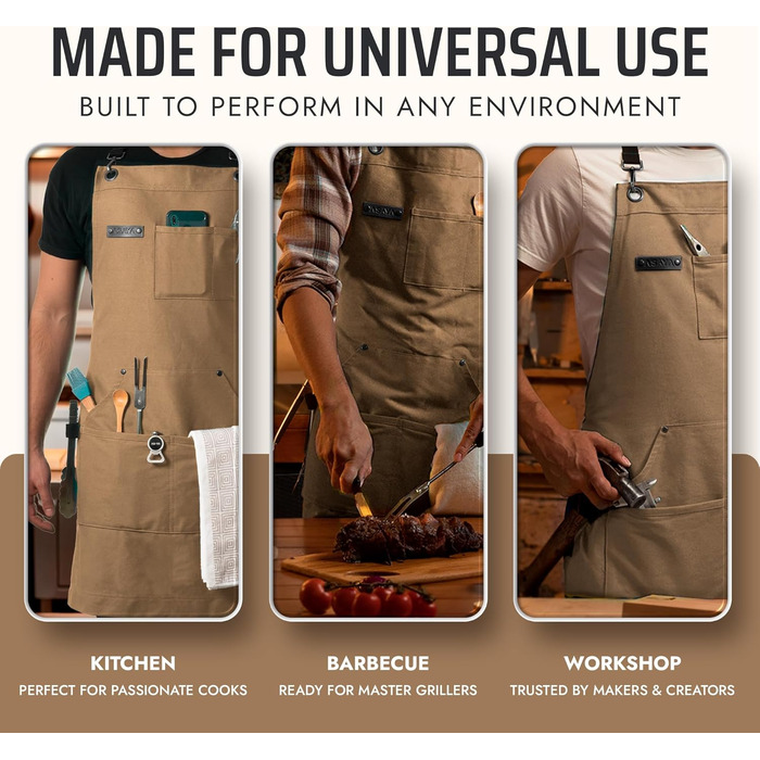 Фартух Asaya для жінок та чоловіків + рушник та відкривачка для пляшок – 284 мл, Canvas (світло-коричневий)