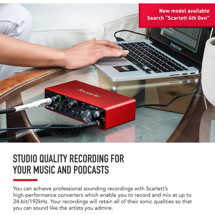 Аудіоінтерфейс Focusrite Scarlett 2i2 3-го покоління з USB: комплект для гітаристів, вокалістів та продюсерів. Студійна якість звуку + ПО