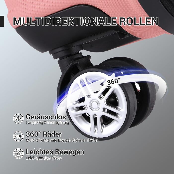 KONO Набір валіз 3 в 1 з ABS, рожевий колір, з TSA замком, M-L-XL, з роликами